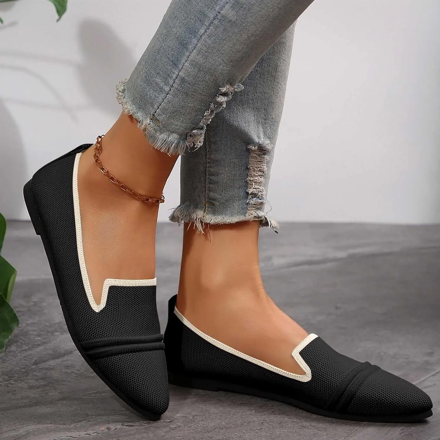 Womens Knit Slip on Casual Pointed Toe Loafers Comfortable Flats Loafer Ladies Driving Moccasins Business Work Shoes
