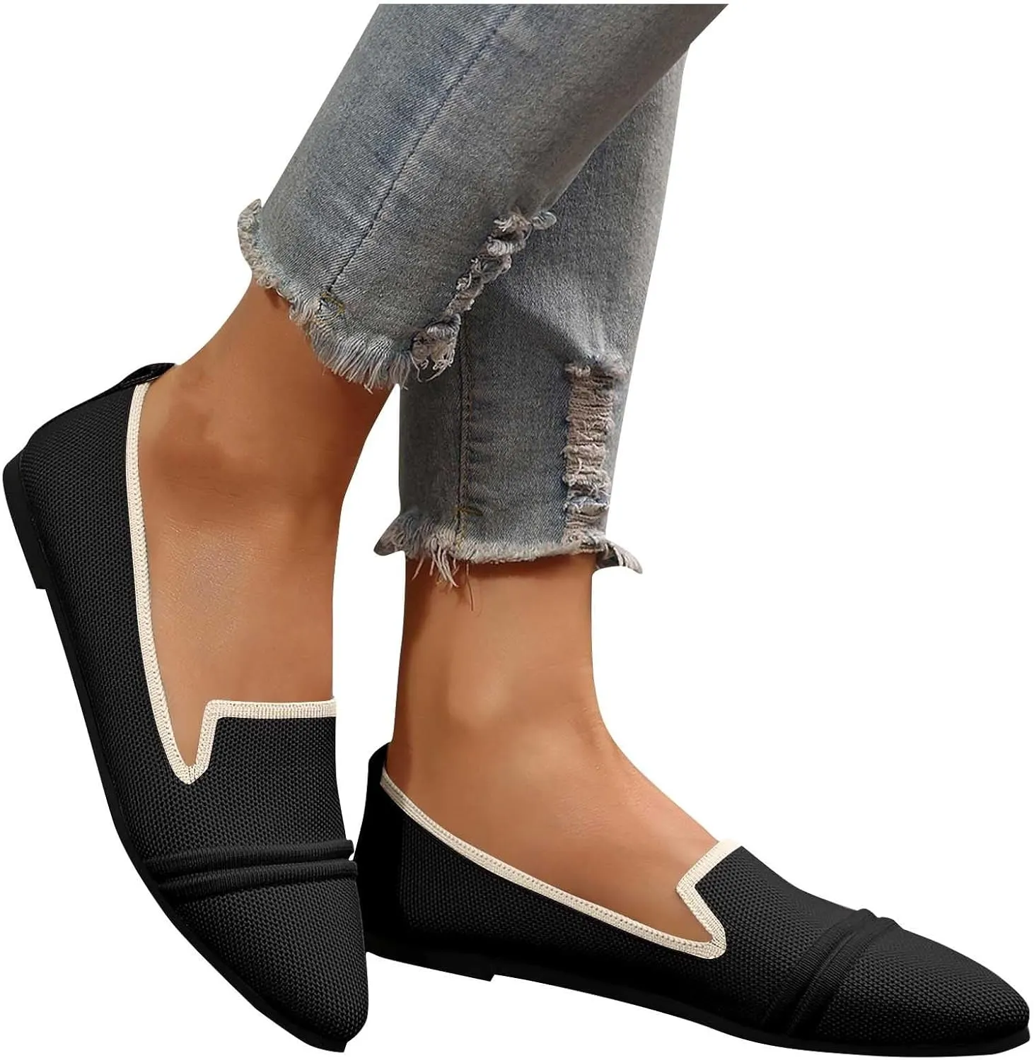 Womens Knit Slip on Casual Pointed Toe Loafers Comfortable Flats Loafer Ladies Driving Moccasins Business Work Shoes