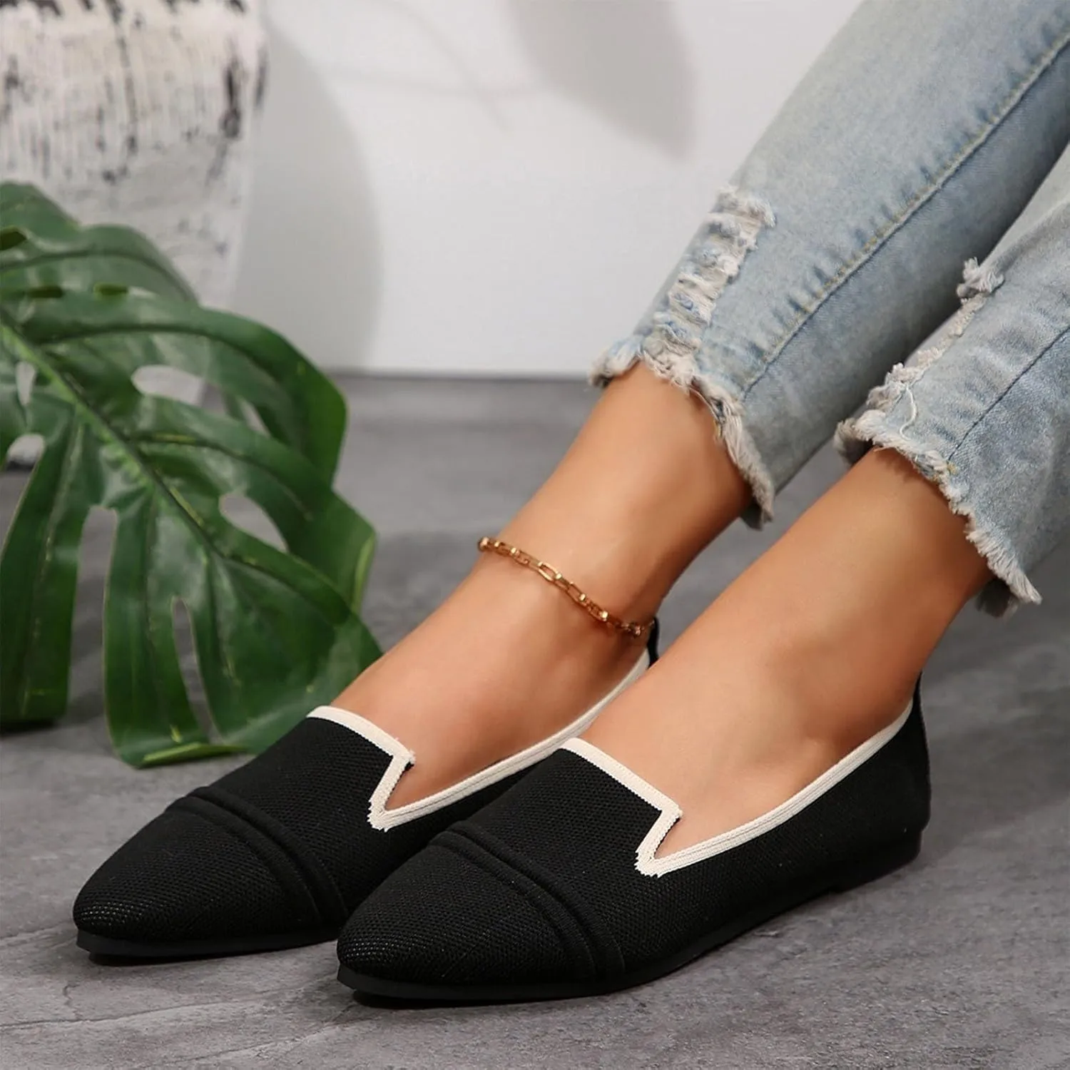 Womens Knit Slip on Casual Pointed Toe Loafers Comfortable Flats Loafer Ladies Driving Moccasins Business Work Shoes