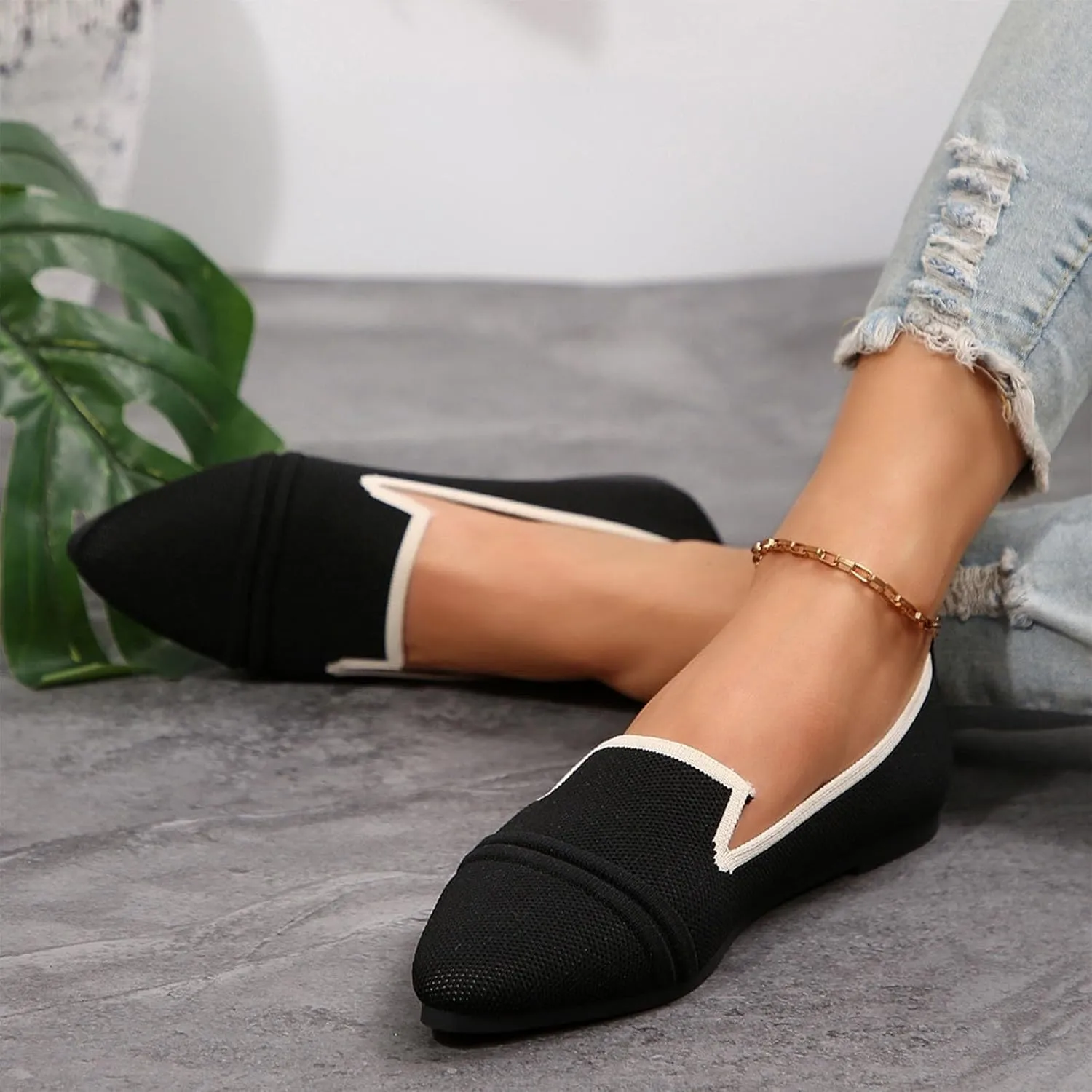 Womens Knit Slip on Casual Pointed Toe Loafers Comfortable Flats Loafer Ladies Driving Moccasins Business Work Shoes