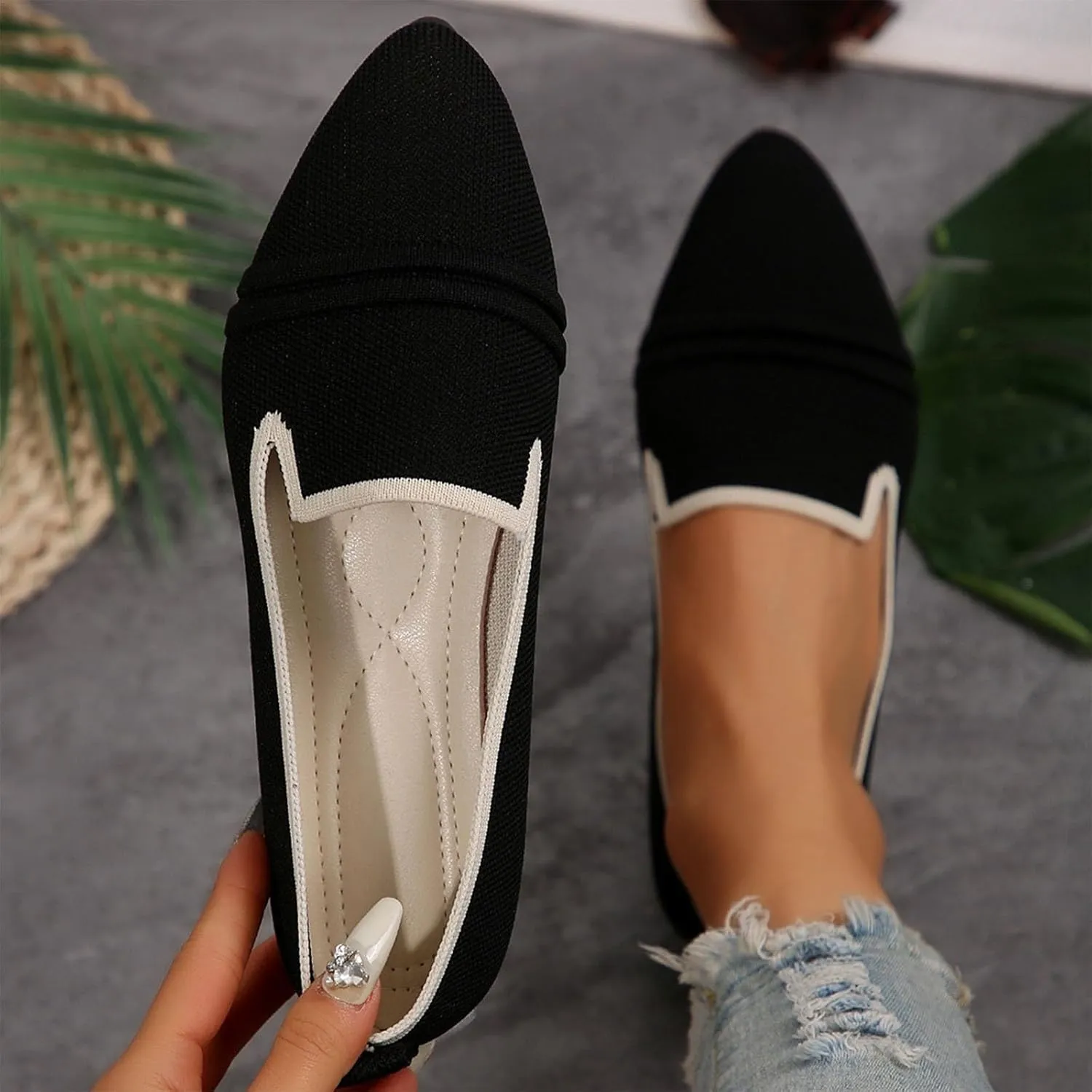 Womens Knit Slip on Casual Pointed Toe Loafers Comfortable Flats Loafer Ladies Driving Moccasins Business Work Shoes