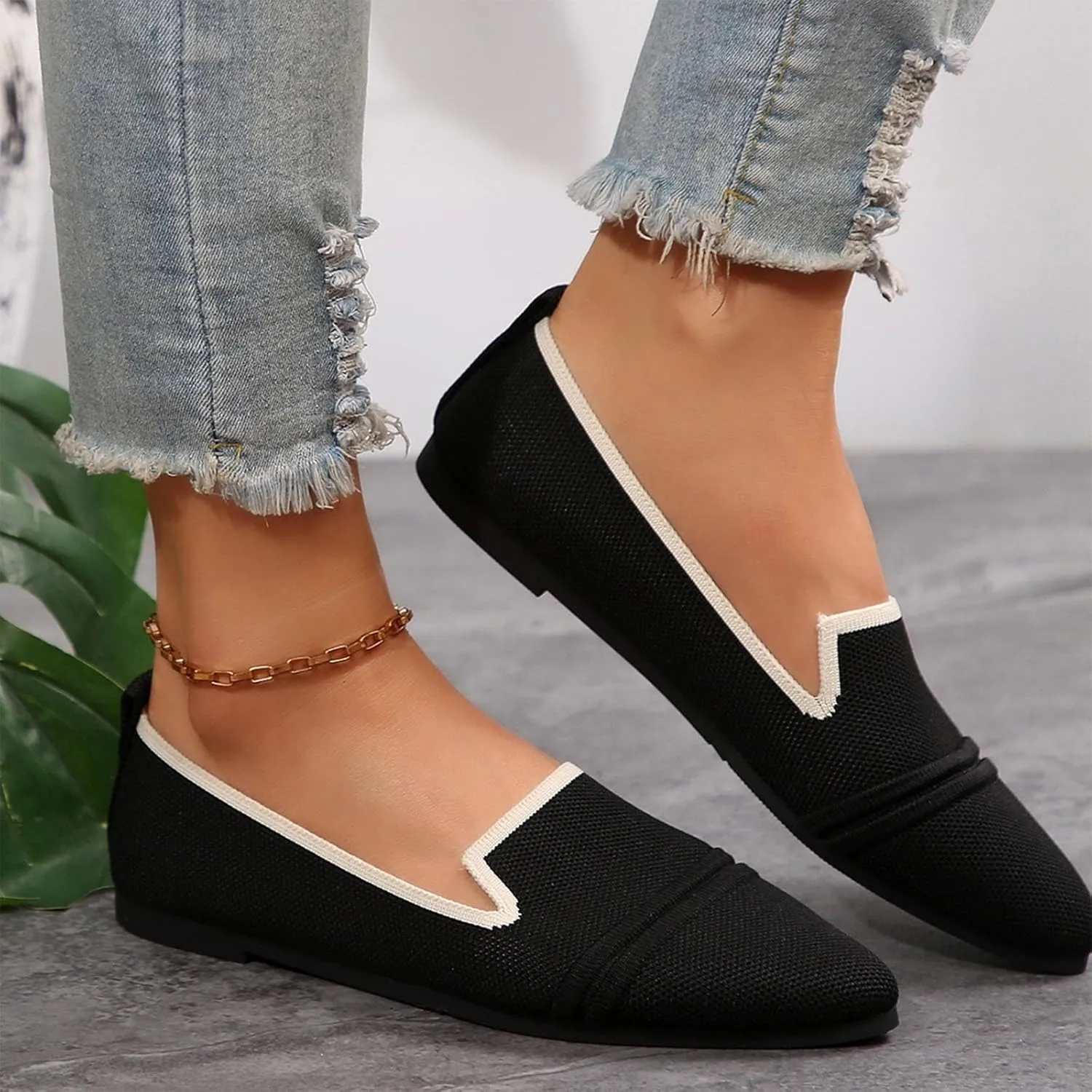 Womens Knit Slip on Casual Pointed Toe Loafers Comfortable Flats Loafer Ladies Driving Moccasins Business Work Shoes