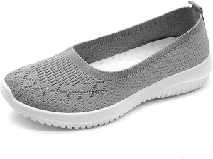 Women’s Knitted Flat Walking Shoes Comfortable Slip On Mesh Lightweight Low Heel Sneakers Casual Soft Gym Nurse Work Mom Loafers