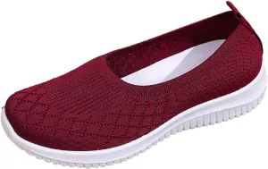 Women’s Knitted Flat Walking Shoes Comfortable Slip On Mesh Lightweight Low Heel Sneakers Casual Soft Gym Nurse Work Mom Loafers