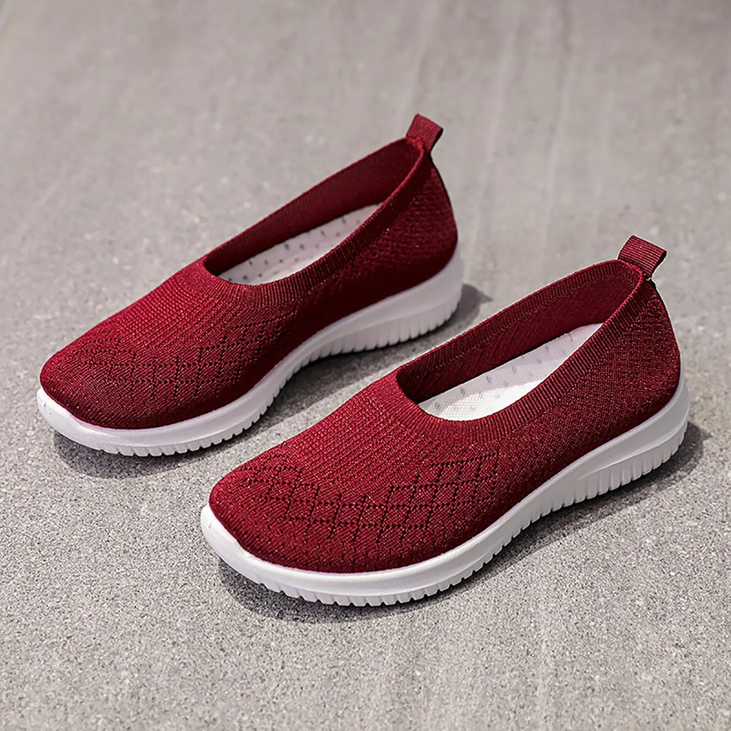 Women’s Knitted Flat Walking Shoes Comfortable Slip On Mesh Lightweight Low Heel Sneakers Casual Soft Gym Nurse Work Mom Loafers