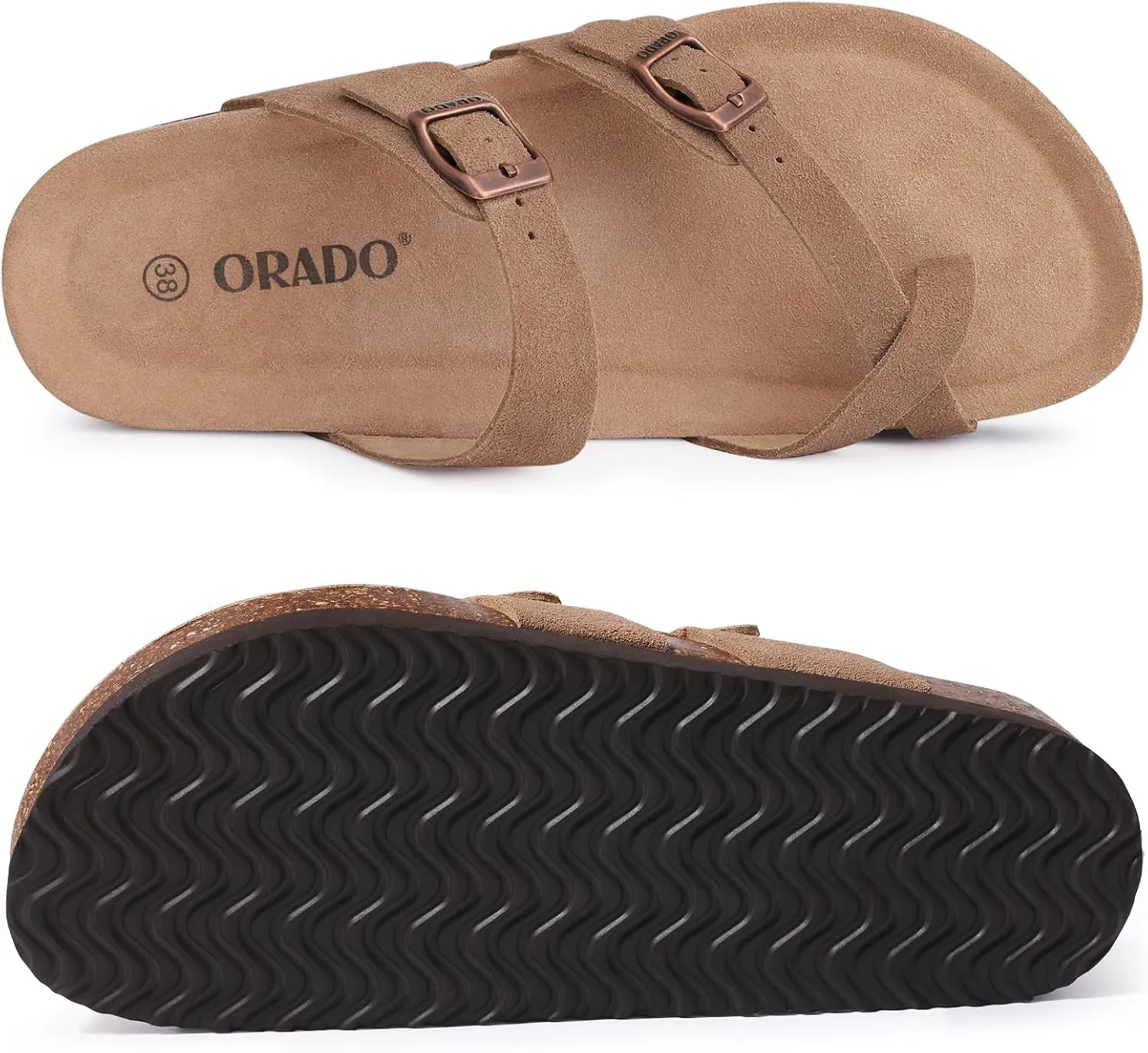 Women's Suede Platform Sandals Cork Footbed Adjustable Comfortable Support Summer Slides
