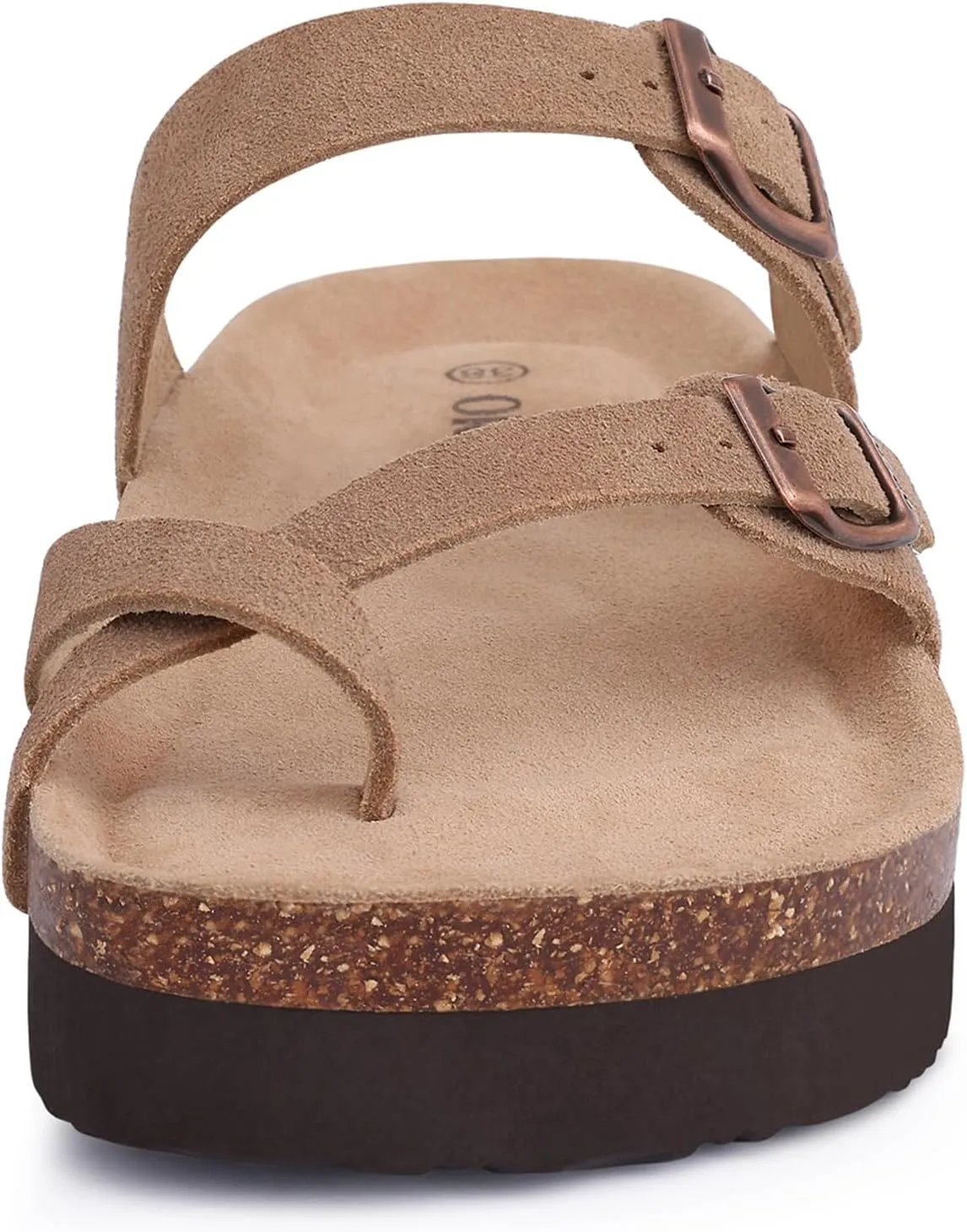 Women's Suede Platform Sandals Cork Footbed Adjustable Comfortable Support Summer Slides