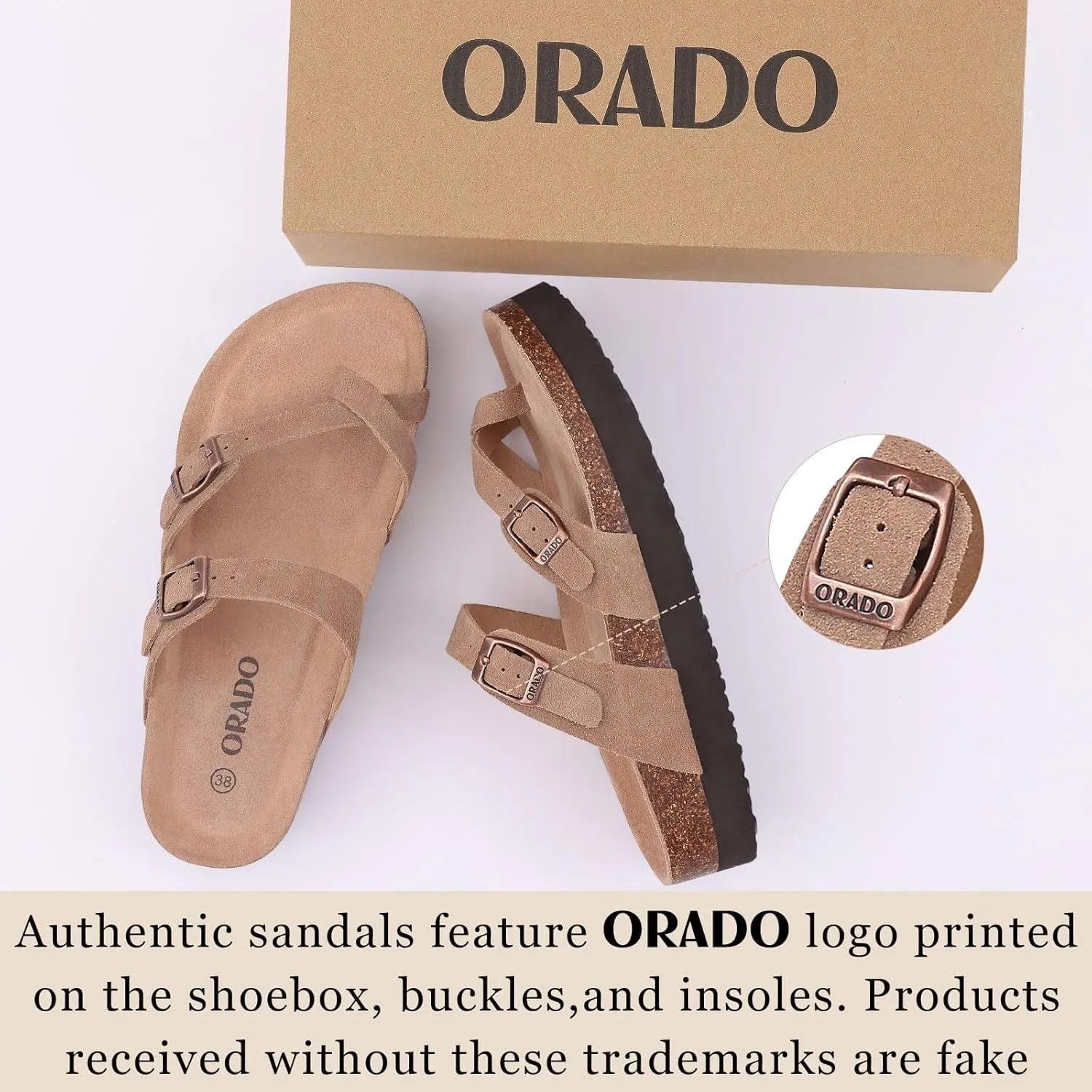 Women's Suede Platform Sandals Cork Footbed Adjustable Comfortable Support Summer Slides