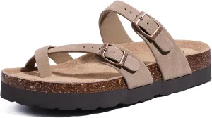 Women's Suede Platform Sandals Cork Footbed Adjustable Comfortable Support Summer Slides