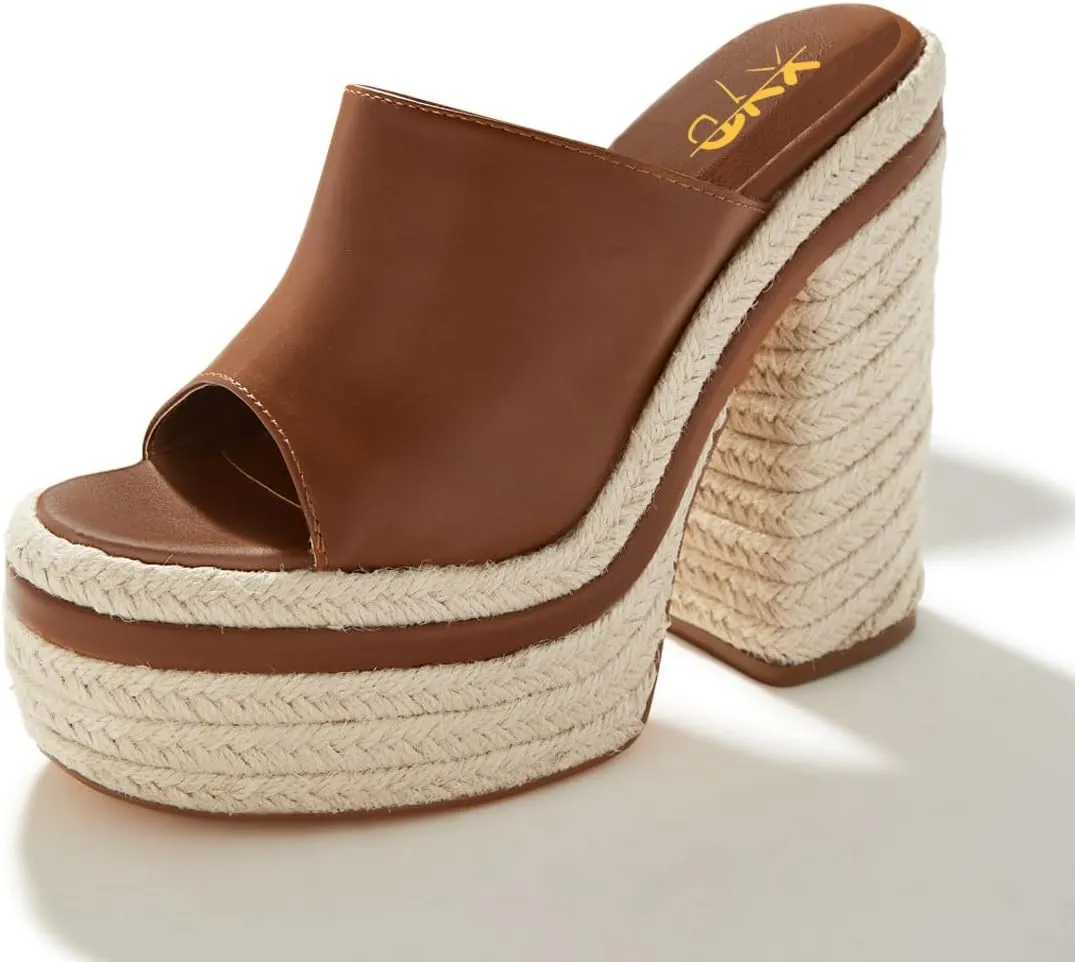 XYD Women Platform Chunky High Heel Slides Open Toe Slip on Espadrilles Sandals Summer Beach Resort Shoes