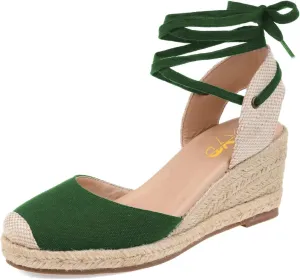 XYD Women's Closed Round Toe Ankle Strappy Espadrilles Wedge Sandals Slingback Platform Heel Casual Resort Dress Summer Roman Shoes