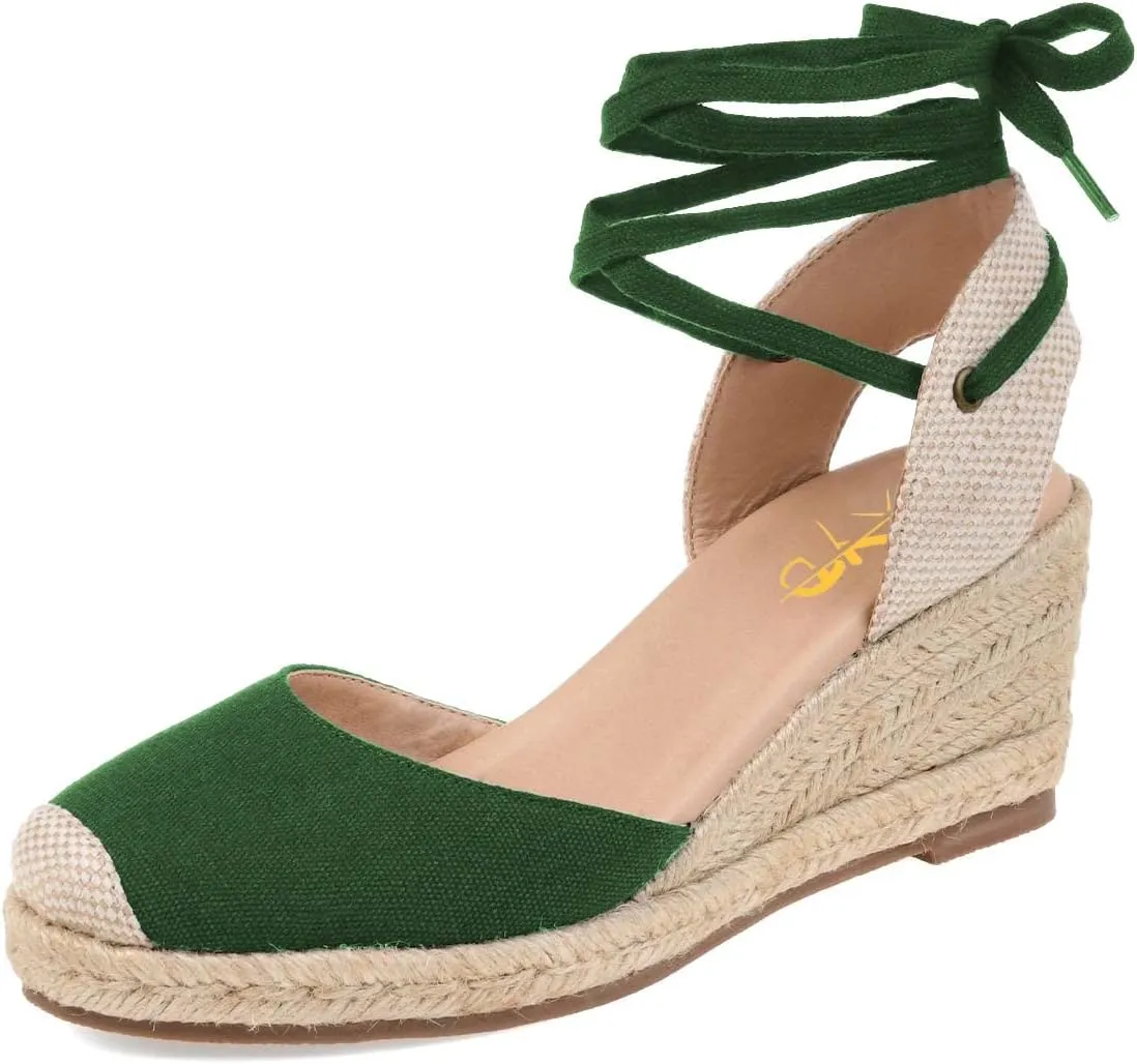 XYD Women's Closed Round Toe Ankle Strappy Espadrilles Wedge Sandals Slingback Platform Heel Casual Resort Dress Summer Roman Shoes