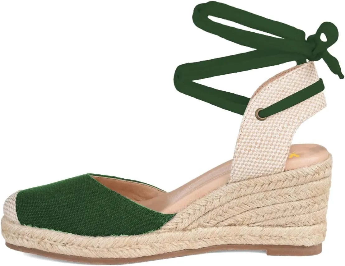 XYD Women's Closed Round Toe Ankle Strappy Espadrilles Wedge Sandals Slingback Platform Heel Casual Resort Dress Summer Roman Shoes