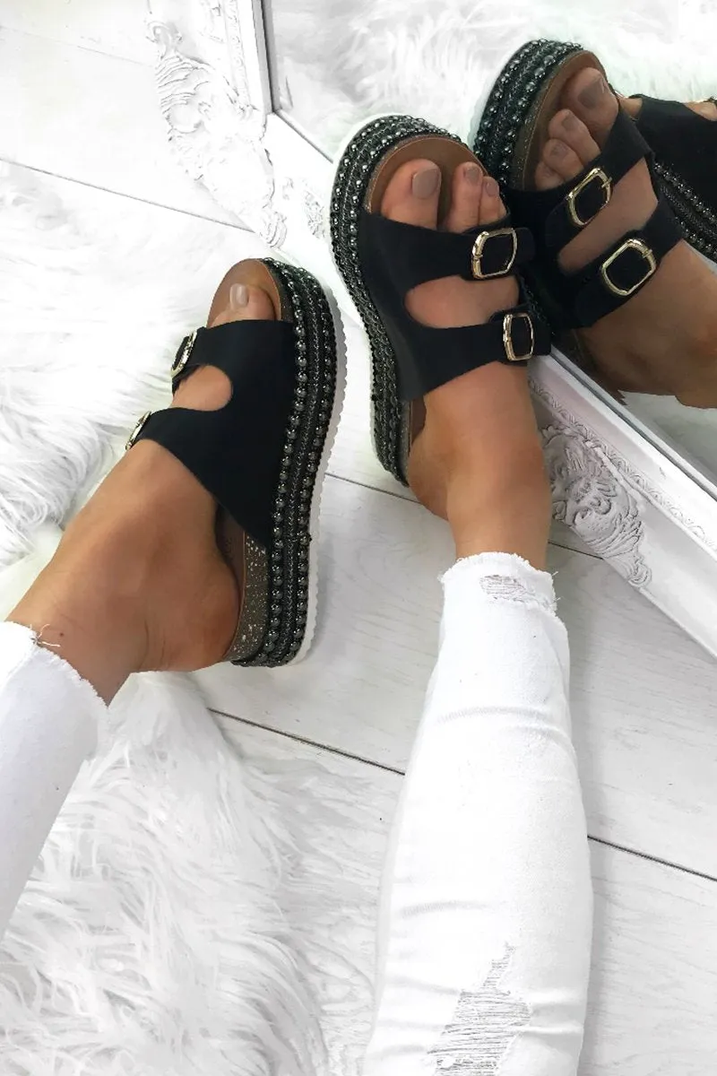 Yazmin Black Studded Espadrille Flatforms