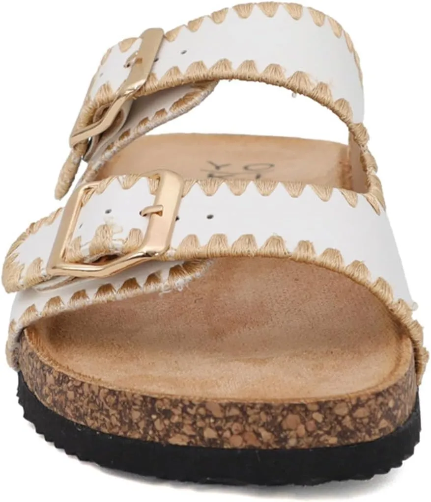 YOKI GIAN-218 Women's Woven Stitch Double Buckle Slide Sandal, Comfortable Summer Sandals for Women