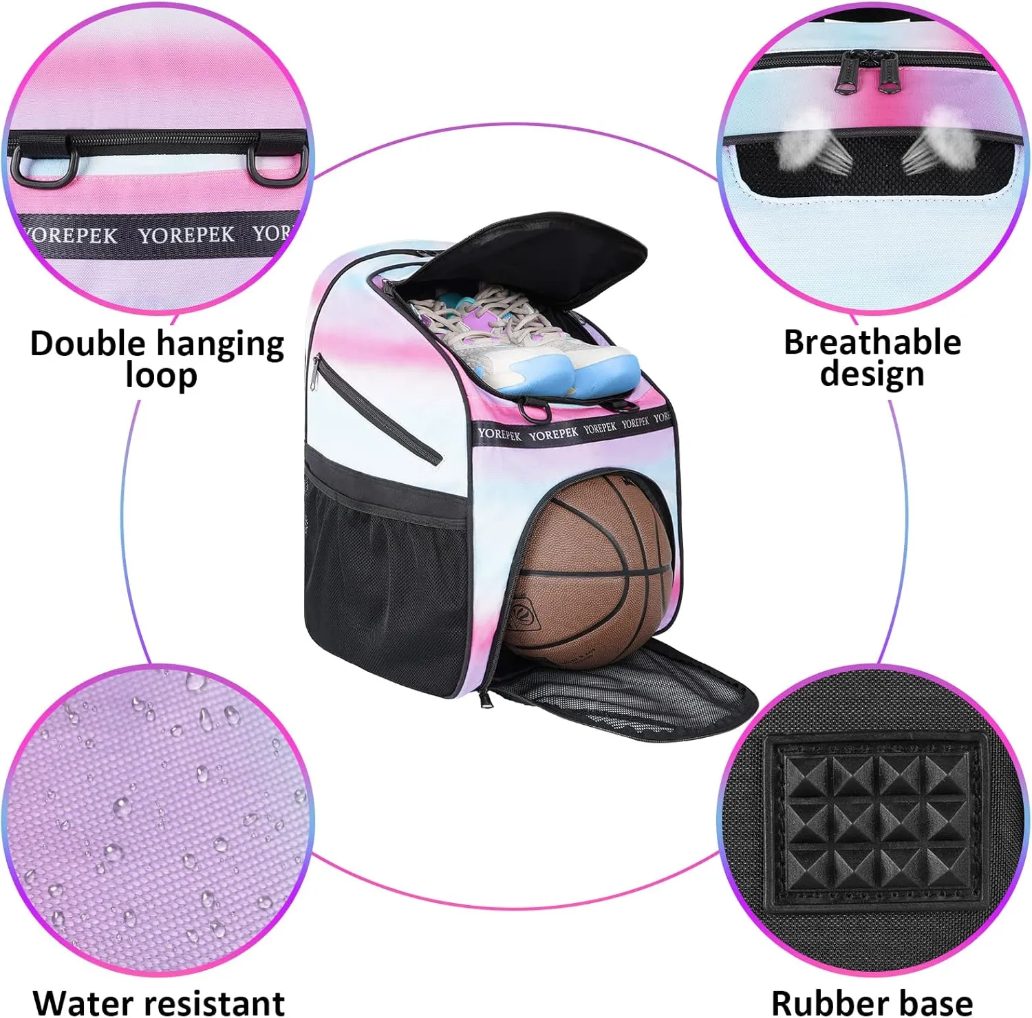 YOREPEK Basketball Bag, Large Basketball Backpack with Shoe Compartment and Ball Holder for daughter son, Water Resistant for Sport Training Equipment Fits Volleyball Gym Pink