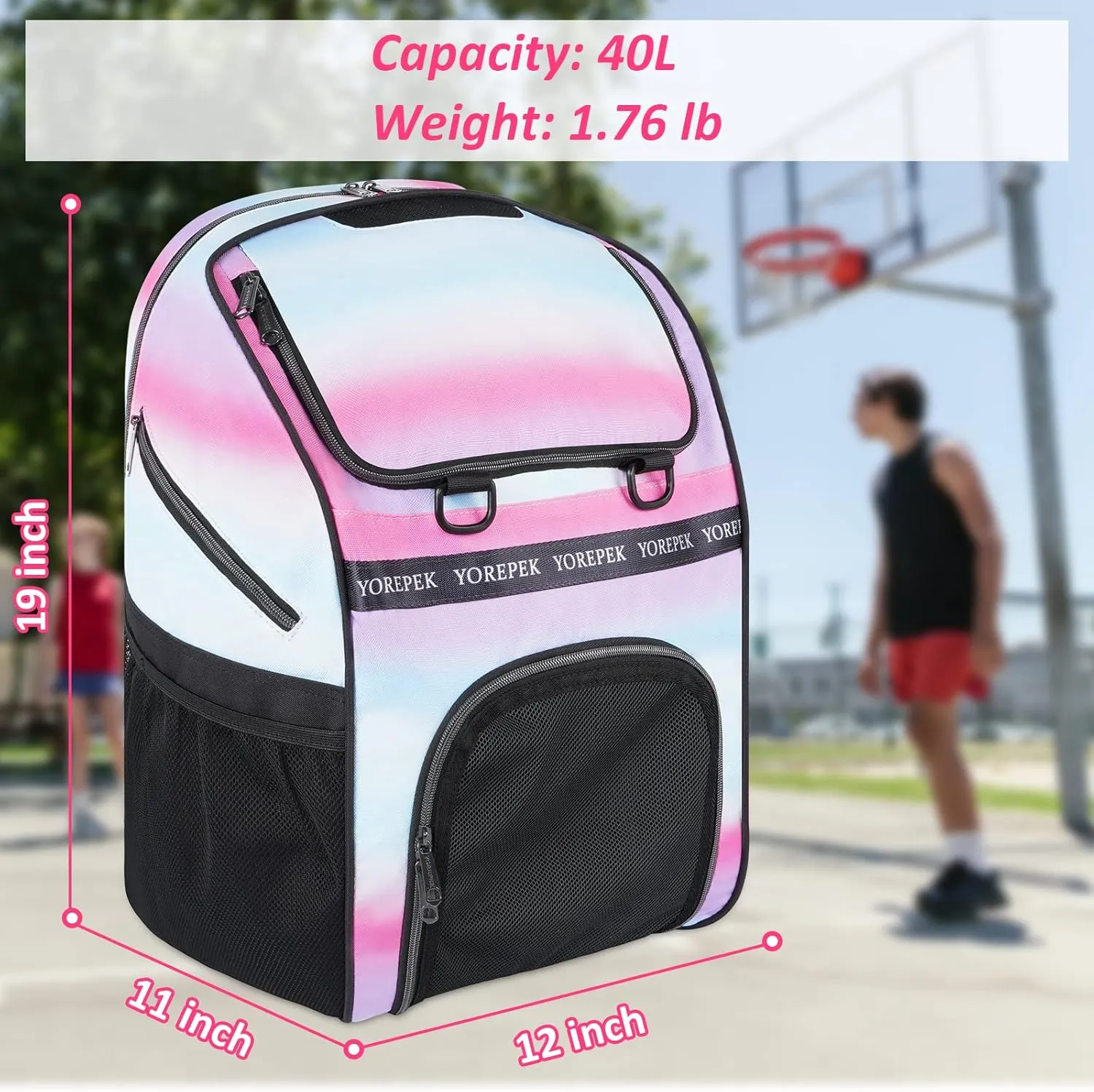 YOREPEK Basketball Bag, Large Basketball Backpack with Shoe Compartment and Ball Holder for daughter son, Water Resistant for Sport Training Equipment Fits Volleyball Gym Pink