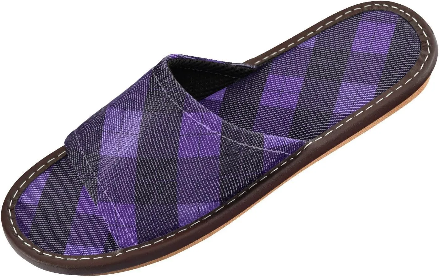 Yuiboo Dark Violet Ginghams Men Women's Spa Slippers Ultralight Non Slip Sandals for Hotel Bedroom Travel