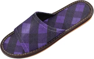 Yuiboo Dark Violet Ginghams Men Women's Spa Slippers Ultralight Non Slip Sandals for Hotel Bedroom Travel