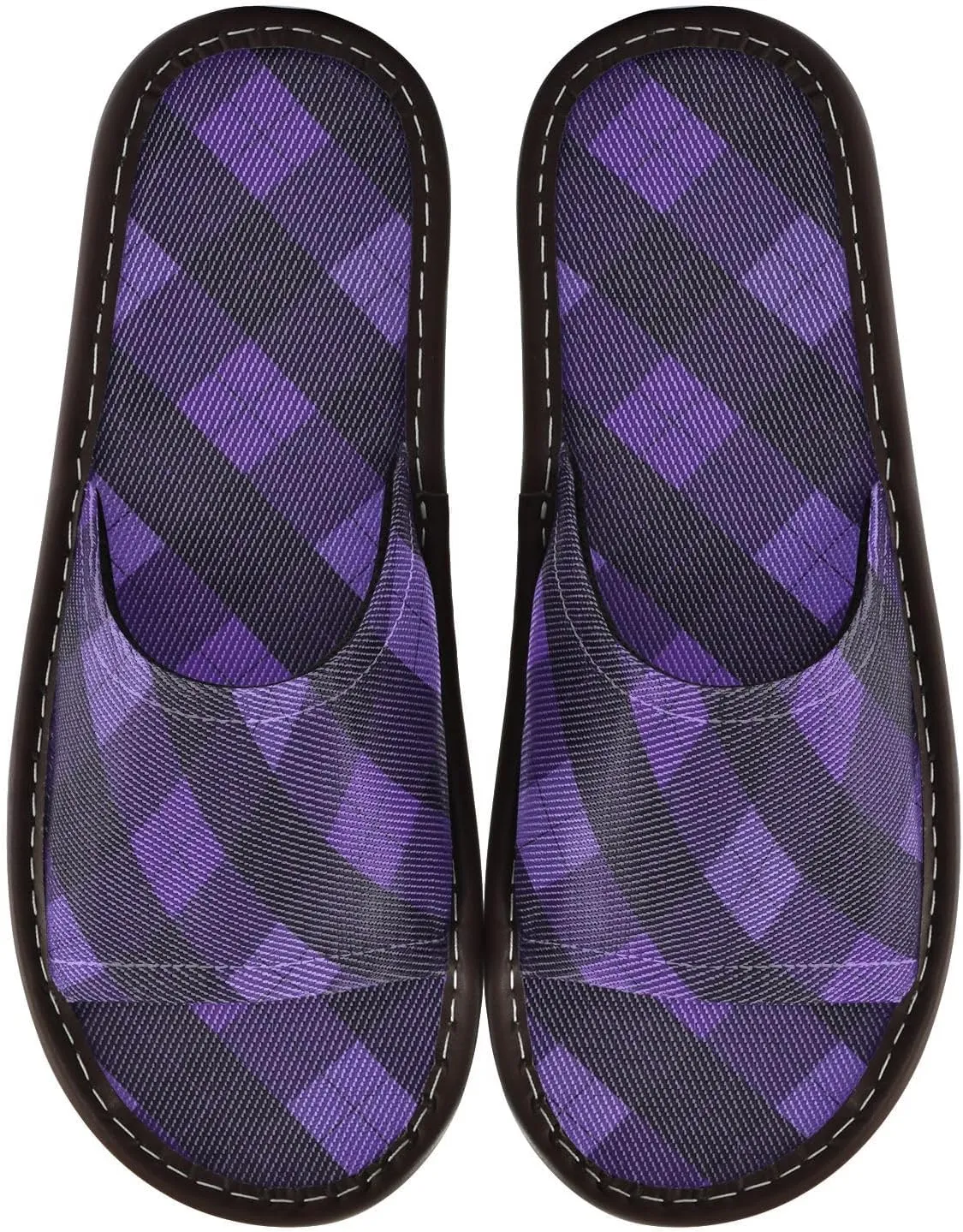 Yuiboo Dark Violet Ginghams Men Women's Spa Slippers Ultralight Non Slip Sandals for Hotel Bedroom Travel