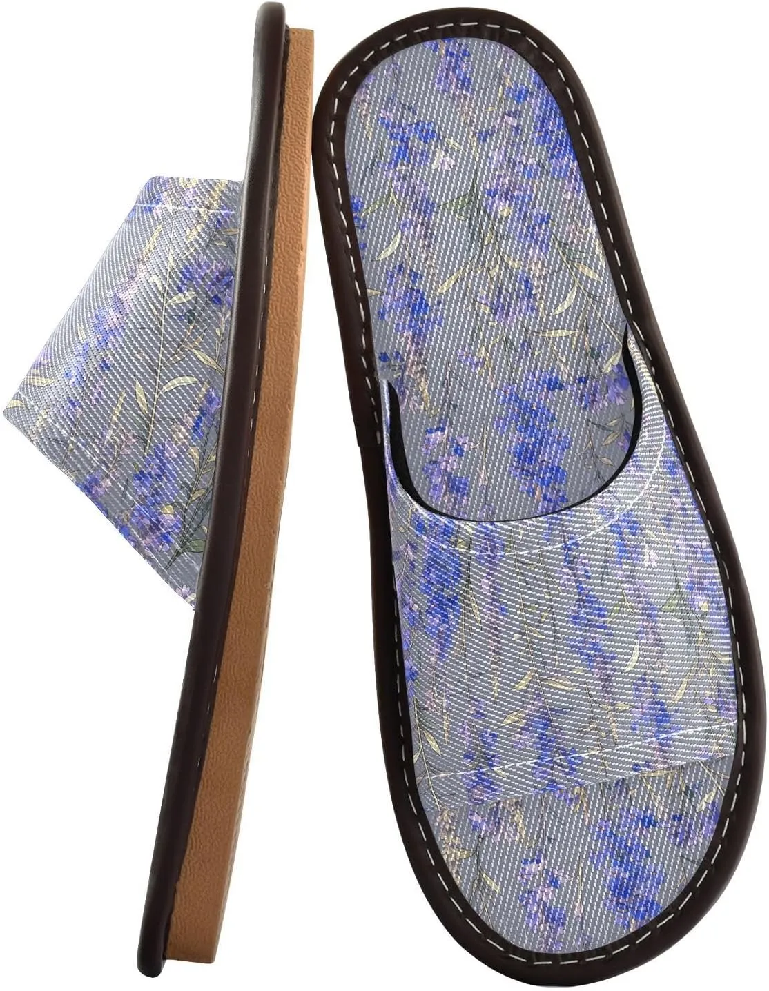 Yuiboo Deep Blue Flower Women Men's Spa Shower Slippers Portable Dorm Home Slides for Beach Hotel Indoor