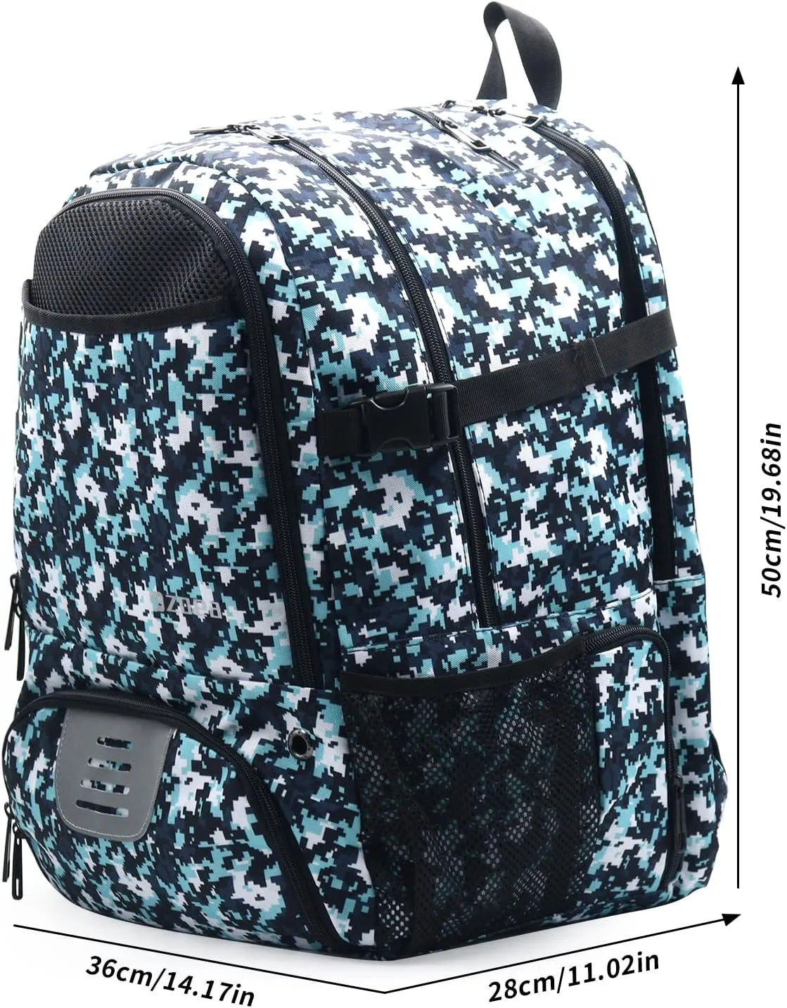 ZOEA Large Basketball Bag - Backpack for Basketball, Soccer & Volleyball Football Gym Includes Shoe & Ball & Laptop Compartment (Camouflage Blue)